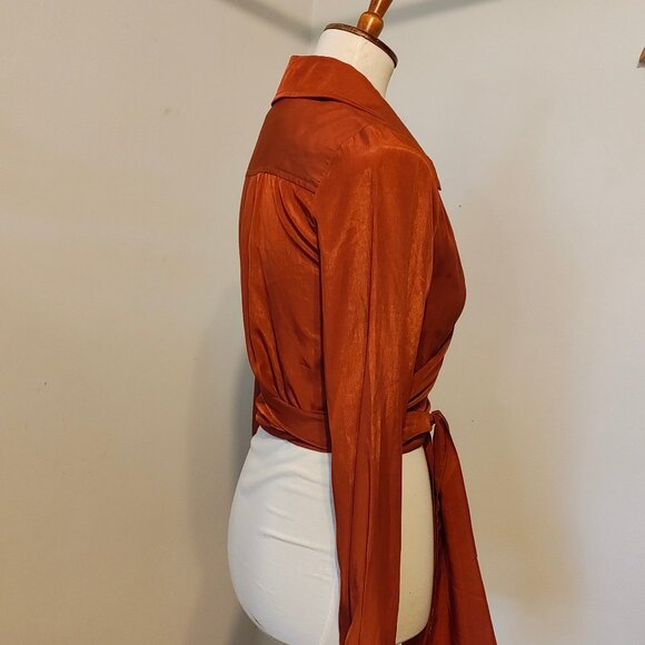 Beige Botany Rust Wrap Around Top S - Picture 9 of 13